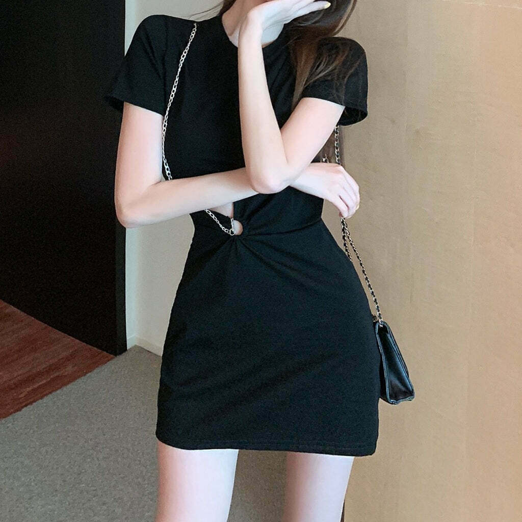 Gen Z K-POP Streetwear Black Bodycon A-Line Dress