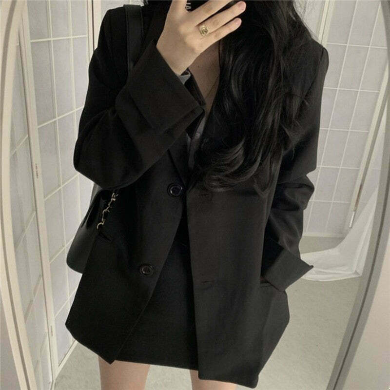 Gen Z K-POP Streetwear: Black Loose Fit Casual Blazer