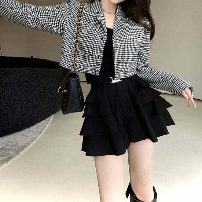 Gen Z K-POP Streetwear Blazer Top with Long Sleeve and Short Pants