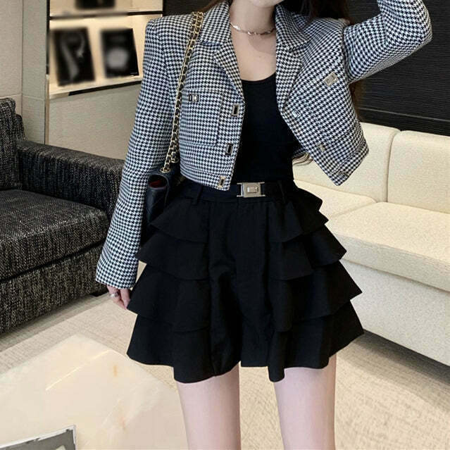 Gen Z K-POP Streetwear Blazer Top with Long Sleeve and Short Pants