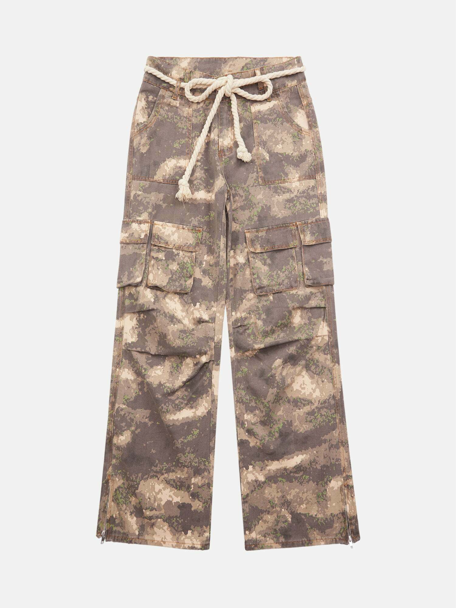 Gen Z K-POP Streetwear: Camo Drawstring Overalls for Y2K Style