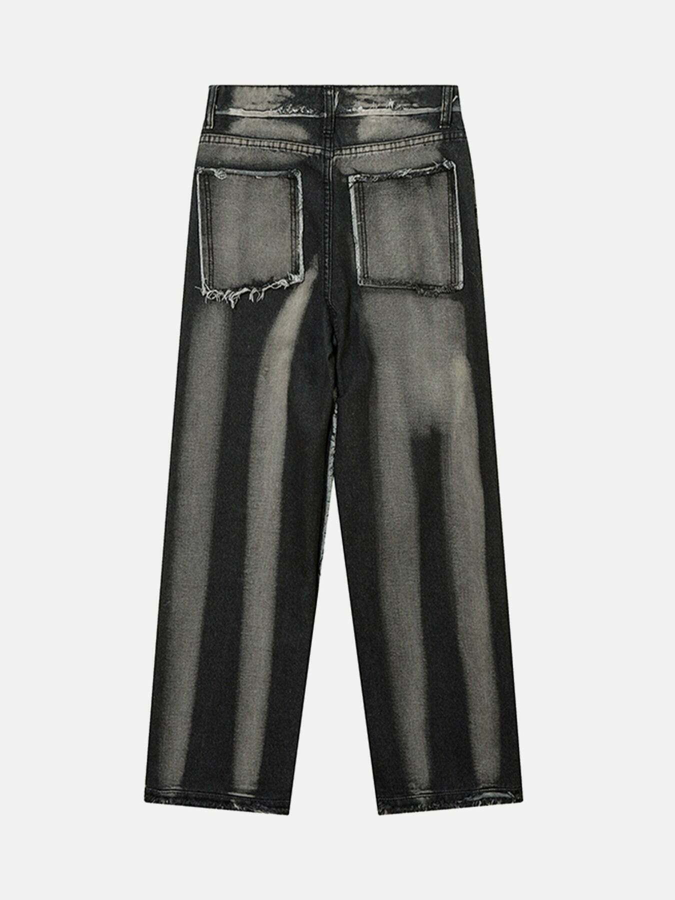 Gen Z K-POP Streetwear: Cat Whiskers Patchwork Jeans