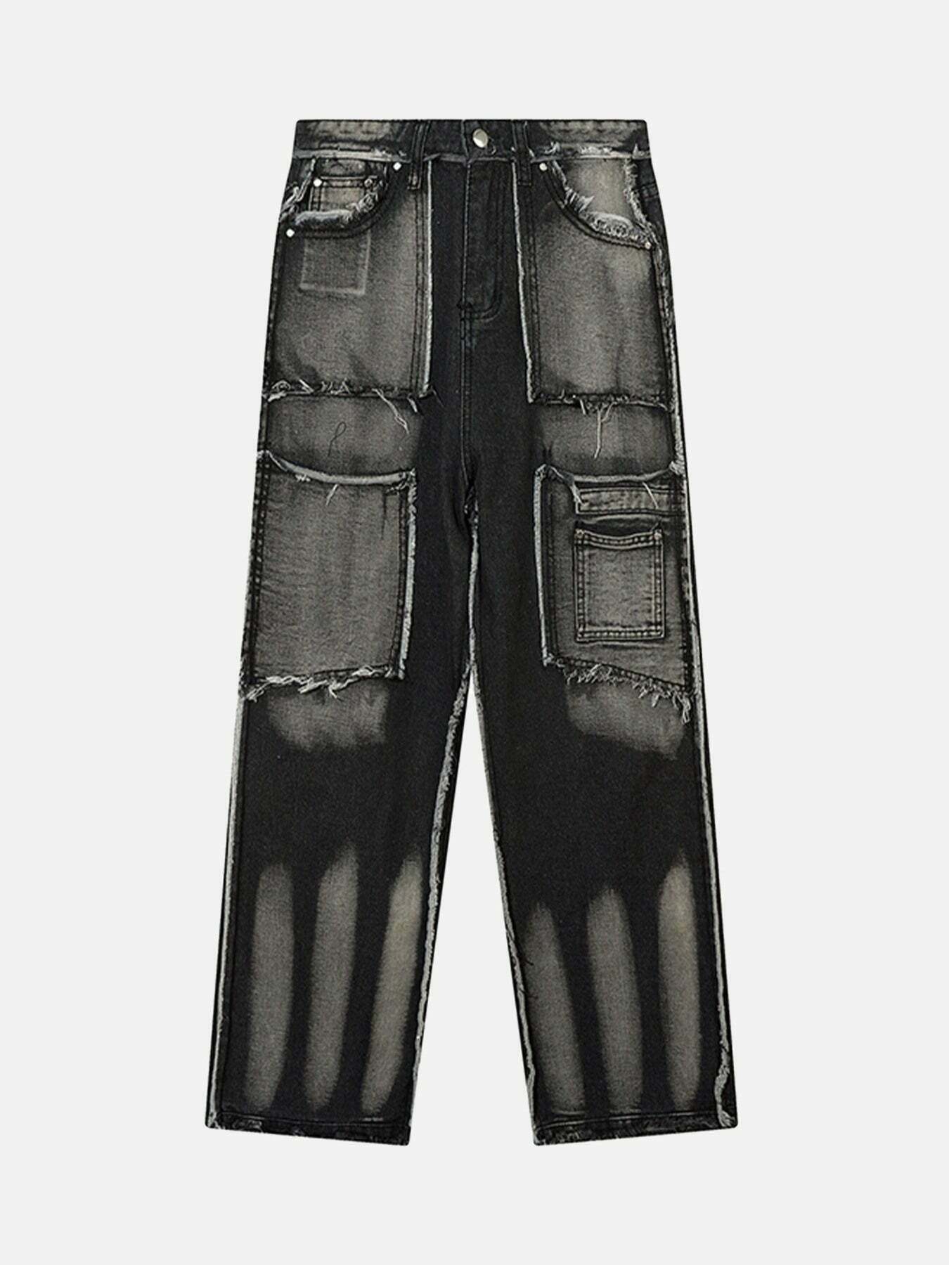 Gen Z K-POP Streetwear: Cat Whiskers Patchwork Jeans