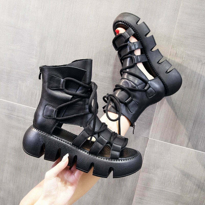 Gen Z K-POP Streetwear: Classy Couture Y2K Platform Sandals