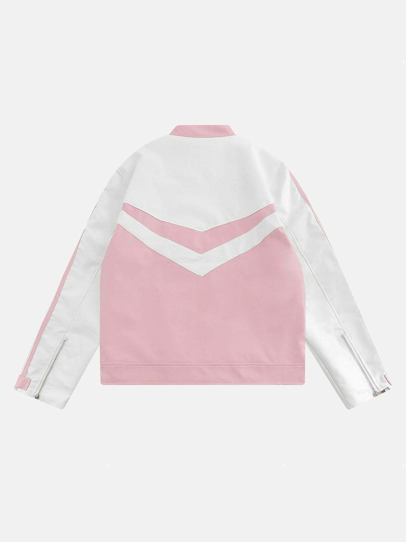 Gen Z K-POP Streetwear: Colorblocked Leather Jacket with Embroidery