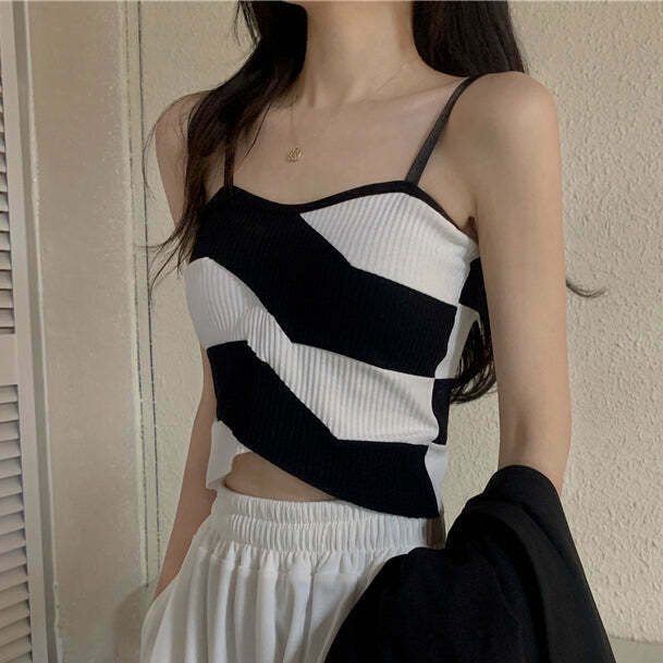 Gen Z K-POP Streetwear: Contrast Stripe Suspenders Tank Top