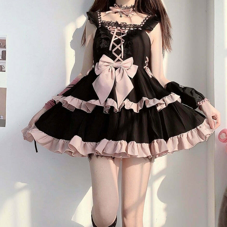 Gen Z K-POP Streetwear: Coquette Gothic Kawaii Dress Set