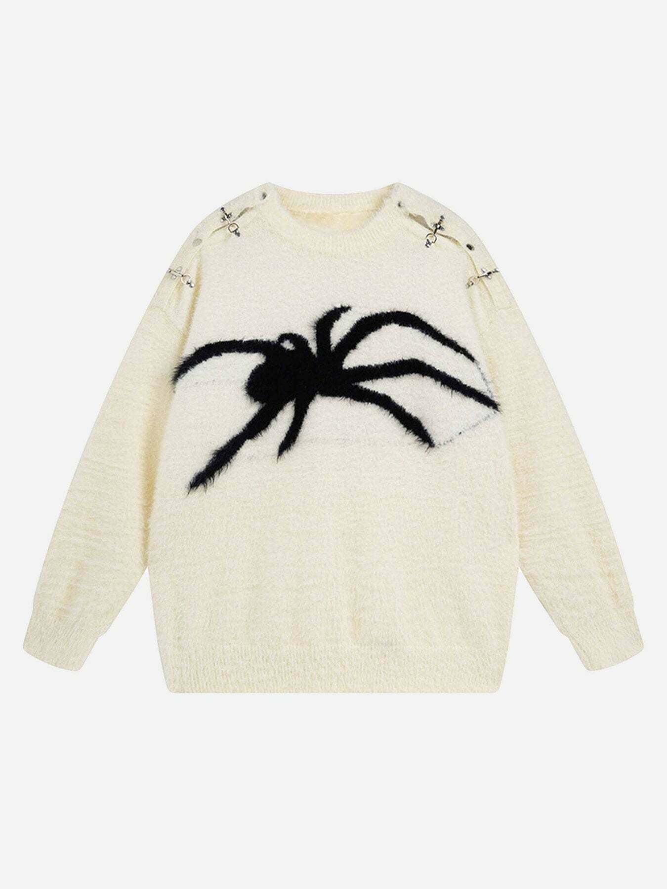 Gen Z K-POP Streetwear: Cozy Spider Print Loose Sweater