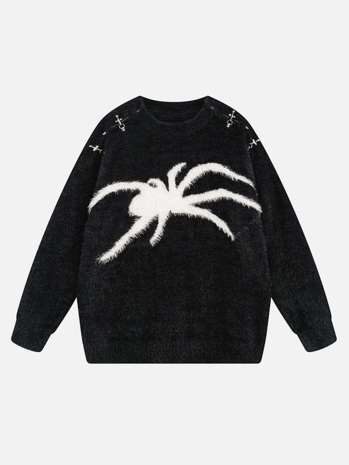 Gen Z K-POP Streetwear: Cozy Spider Print Loose Sweater