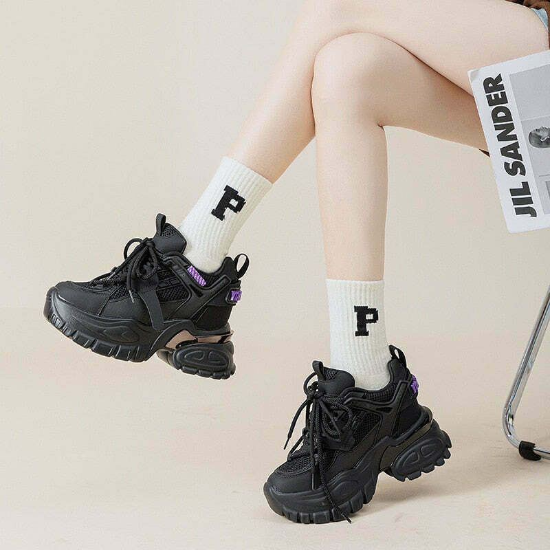 Gen Z K-POP Streetwear: Crest Platform Sneakers for Y2K Style