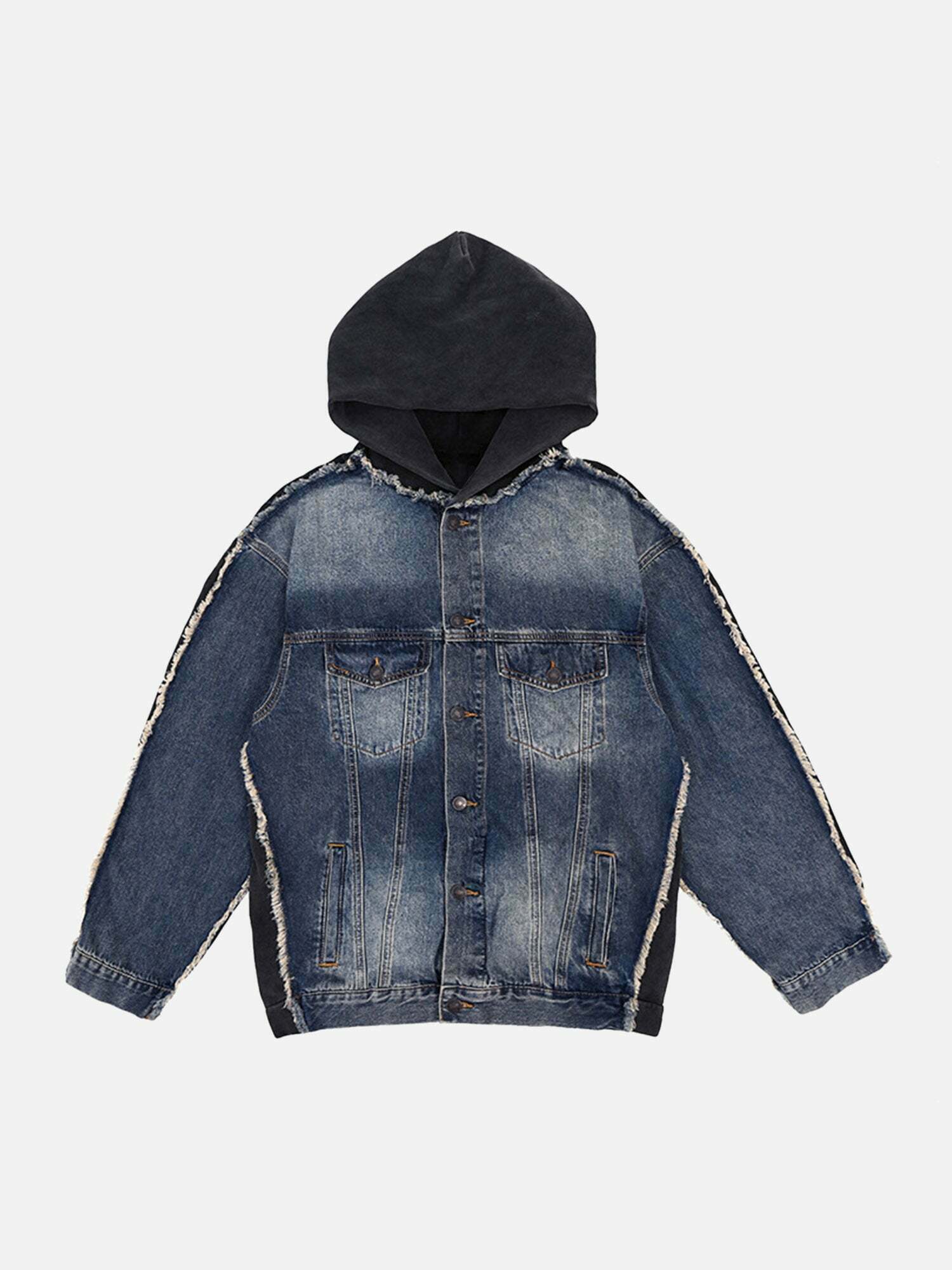 Gen Z K-POP Streetwear Denim Patchwork Sweatshirt Jacket