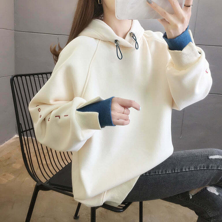 Gen Z K-POP Streetwear: Drawstring Hooded Long Sleeve Sweatshirt