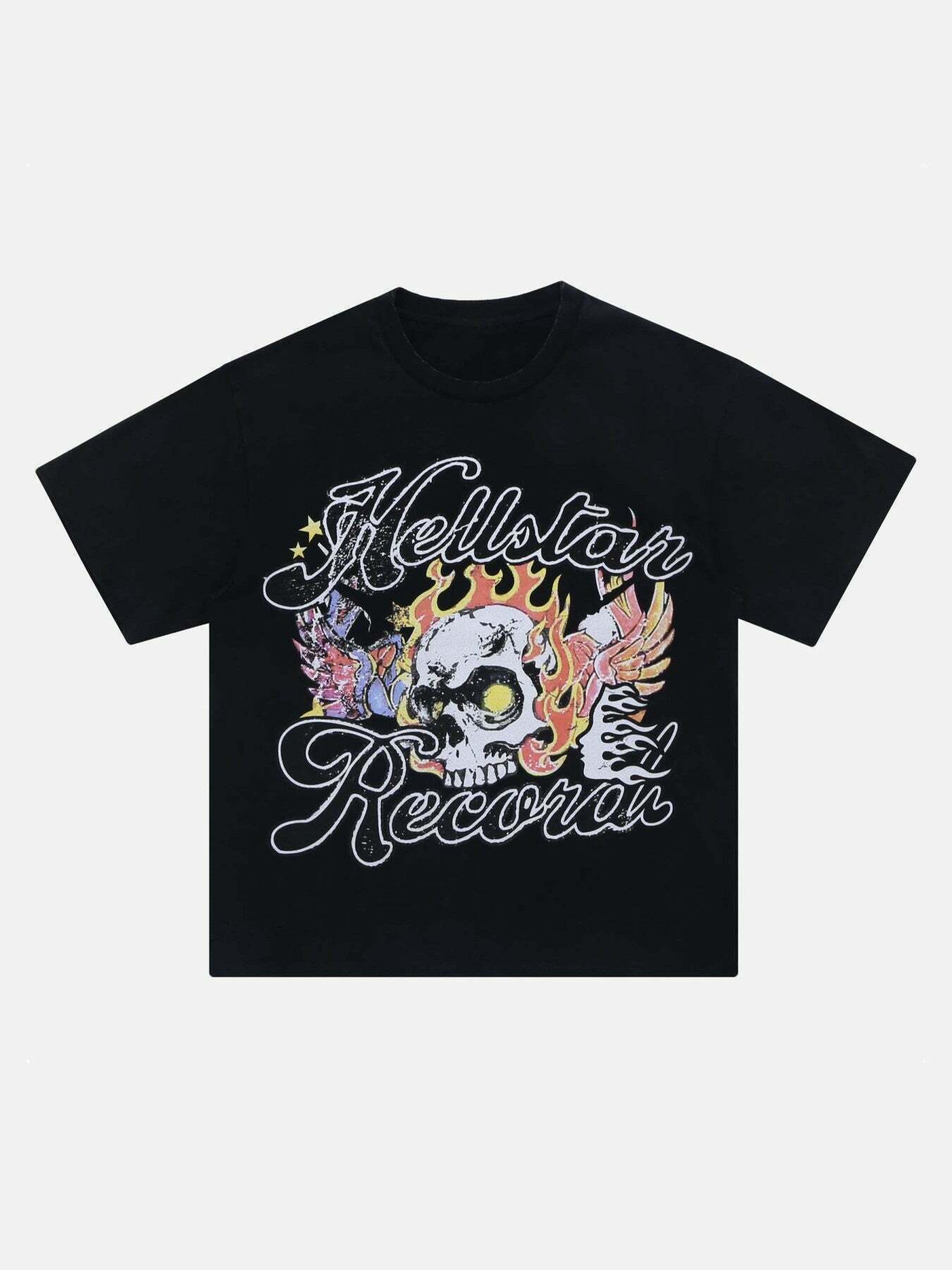 Gen Z K-POP Streetwear: Edgy Demon Skull Print Tee for Y2K Style