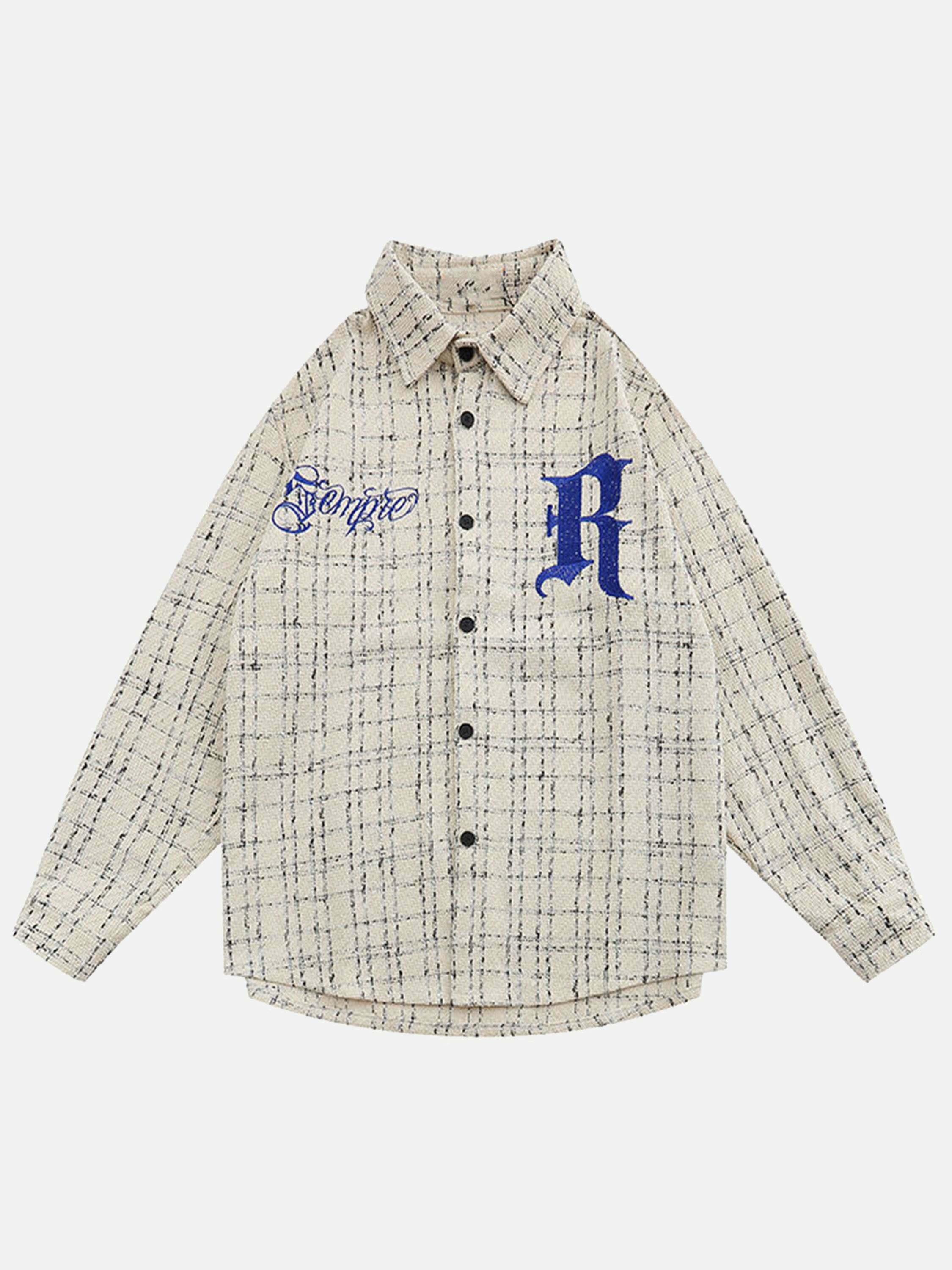 Gen Z K-POP Streetwear: Embroidered Plaid Jacket for Y2K Style