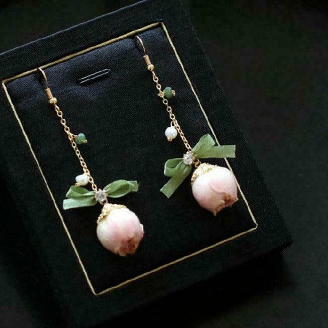 Gen Z K-POP Streetwear: Fairycore Flower Bud Earrings