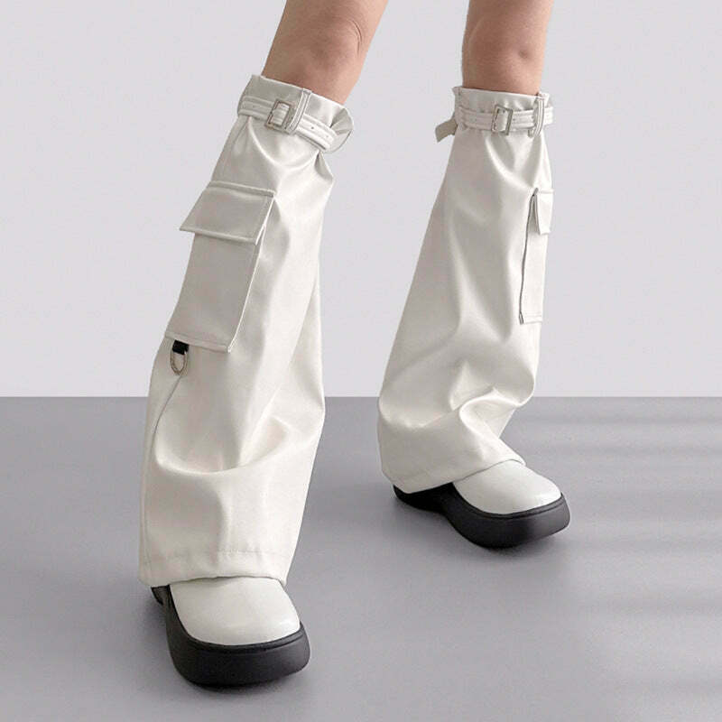 Gen Z K-POP Streetwear: Flared Leather Leg Socks with Adjustable Pocket