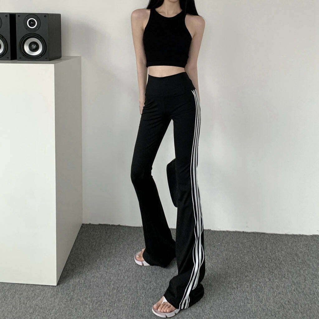 Gen Z K-POP Streetwear: Flared Yoga Pants with Navel Strap