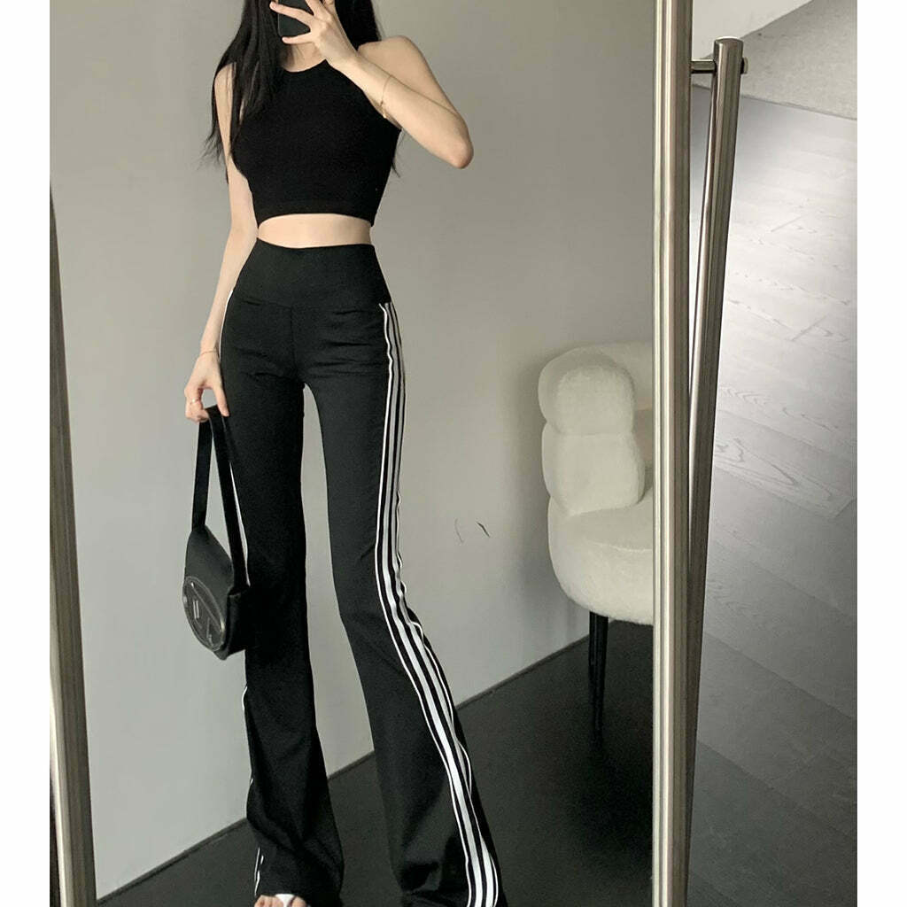 Gen Z K-POP Streetwear: Flared Yoga Pants with Navel Strap