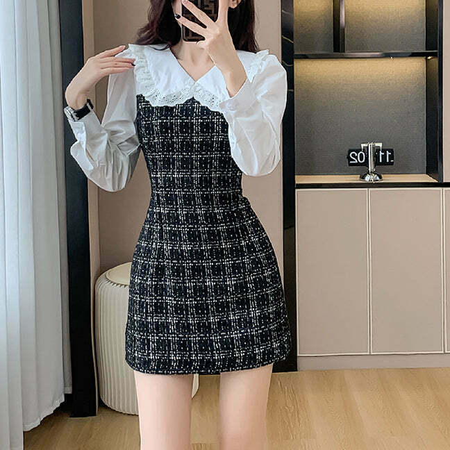 Gen Z K-POP Streetwear: French Doll Collar Dress Set for Y2K Style