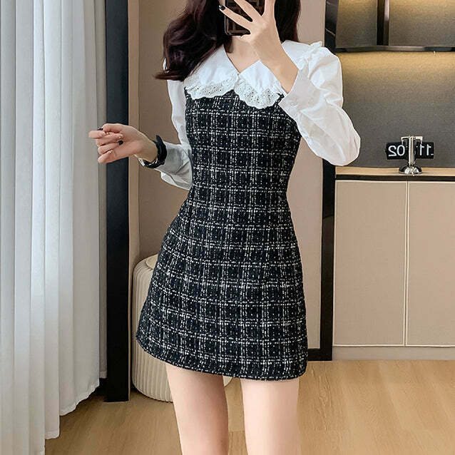 Gen Z K-POP Streetwear: French Doll Collar Dress Set for Y2K Style