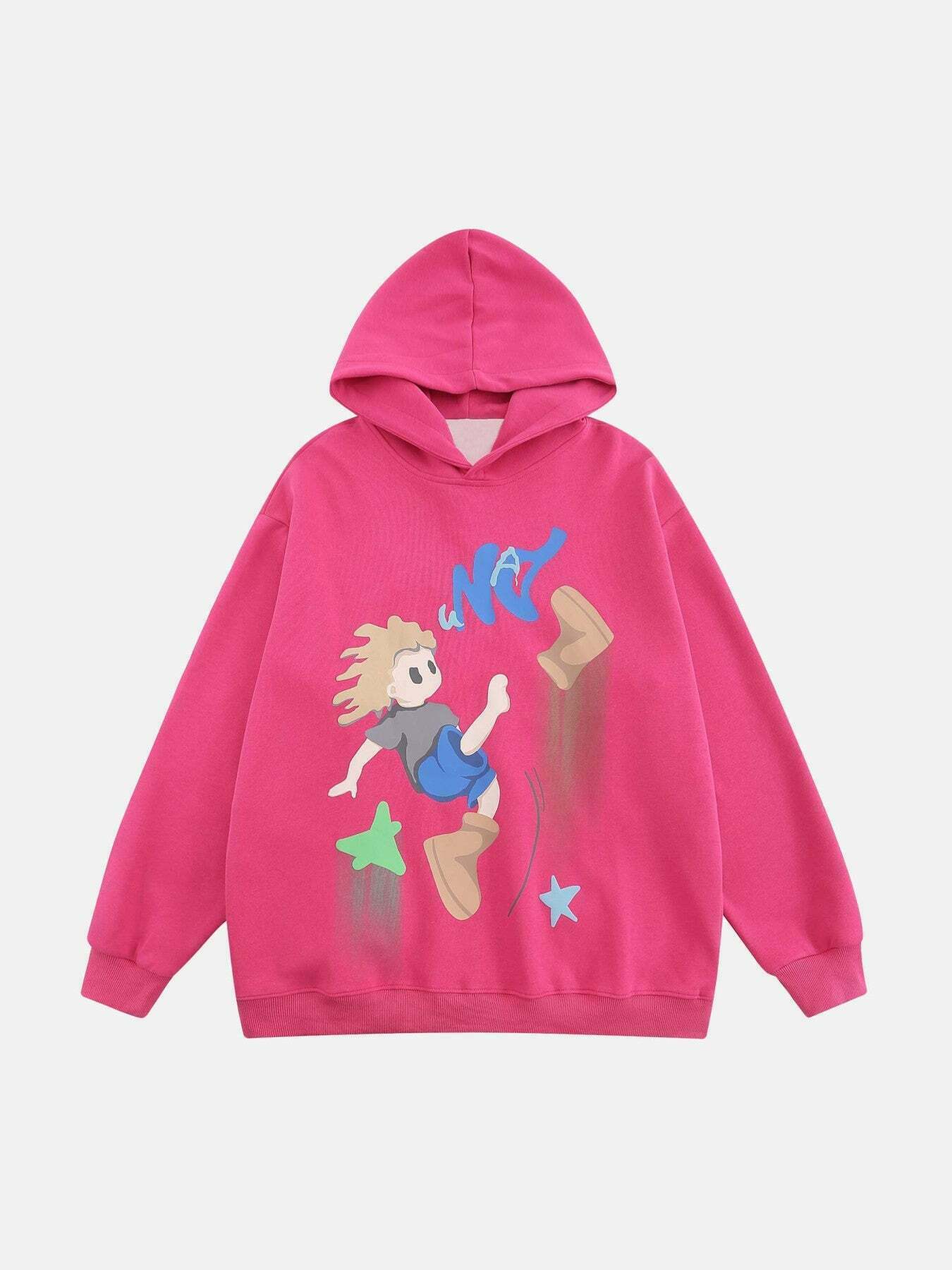 Gen Z K-POP Streetwear: Fun Cartoon Character Print Hoodie