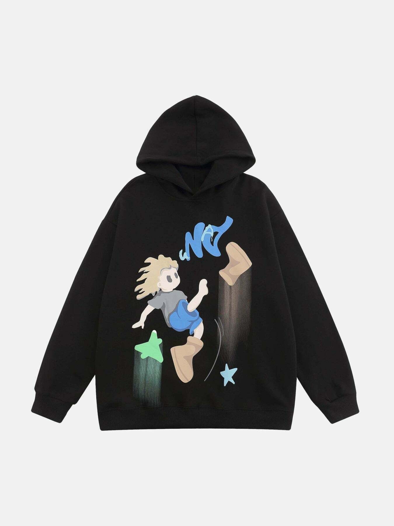 Gen Z K-POP Streetwear: Fun Cartoon Character Print Hoodie