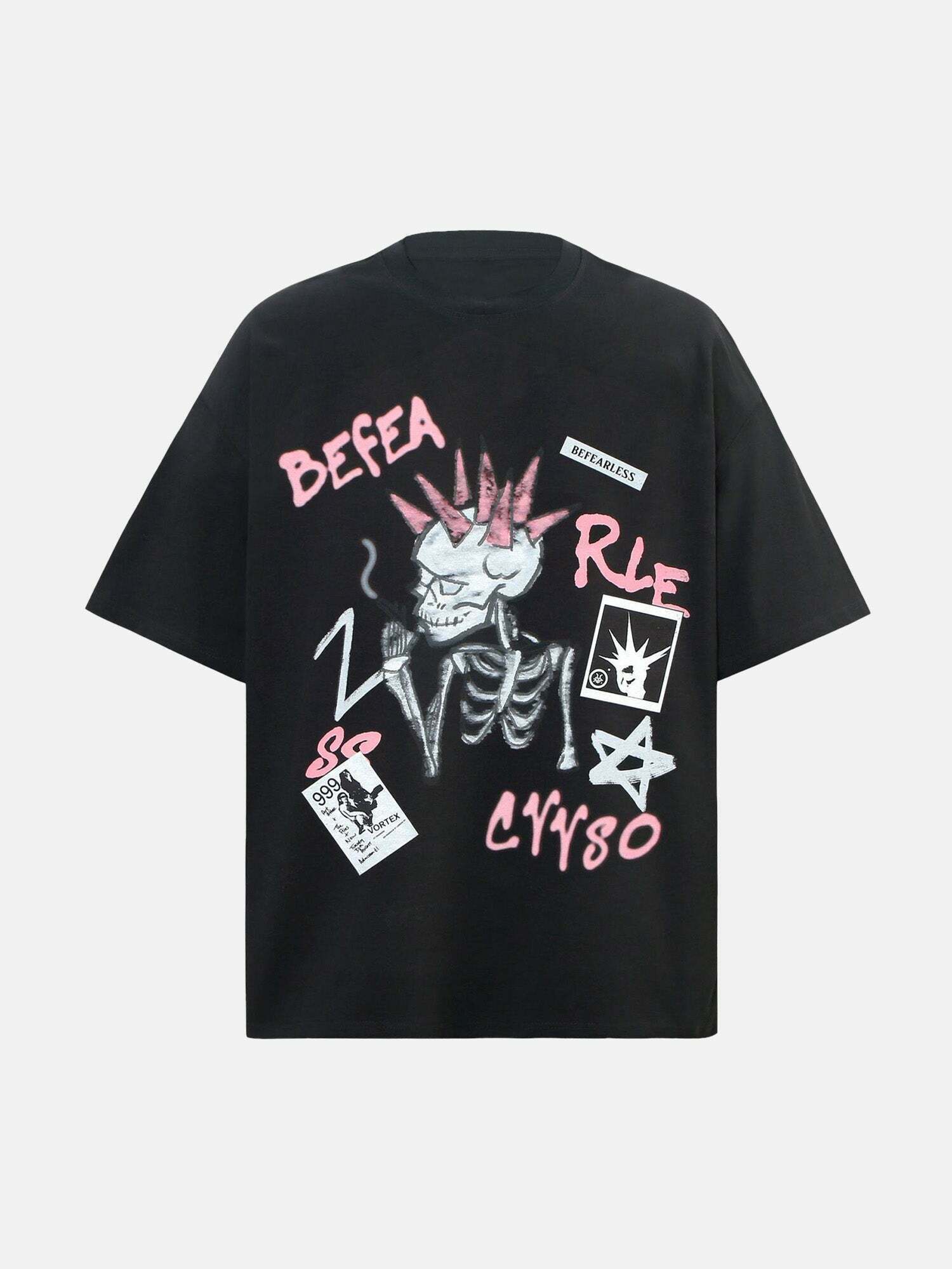 Gen Z K-POP Streetwear: Fun Graffiti Print T-shirt for Y2K Fashion