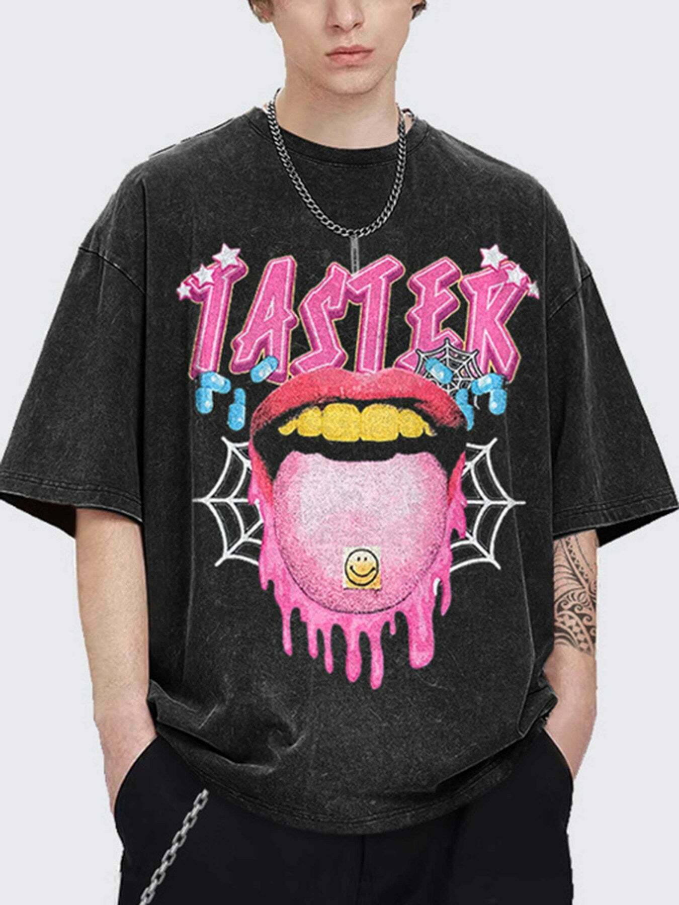 Gen Z K-POP Streetwear: Funky Big Tongue Print Tee for Y2K Style