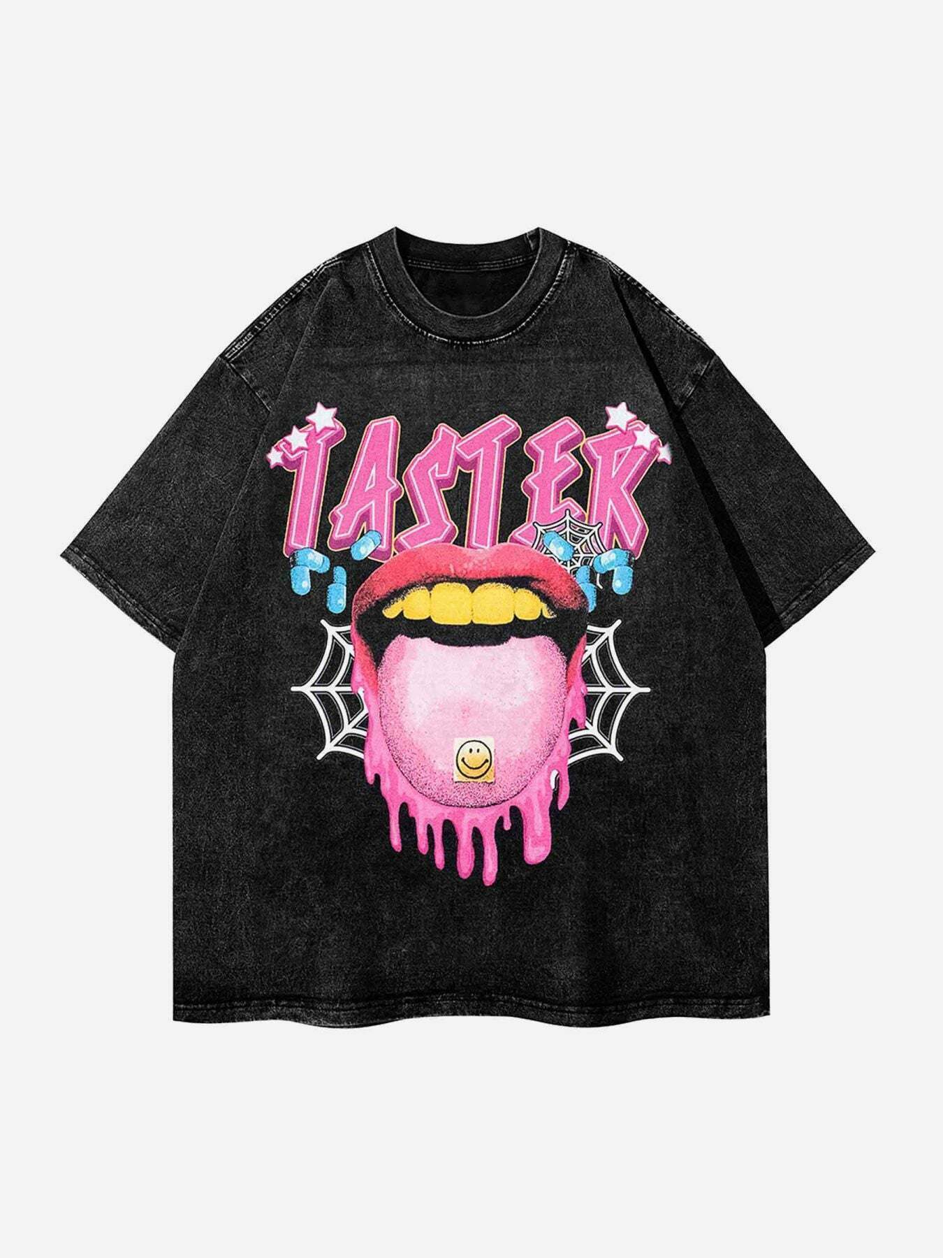 Gen Z K-POP Streetwear: Funky Big Tongue Print Tee for Y2K Style