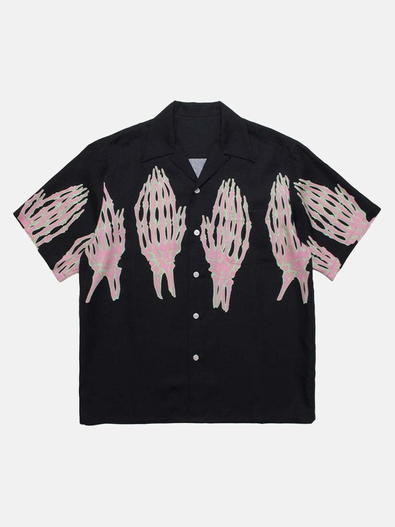 Gen Z K-POP Streetwear: Ghost Hand Casual Print Shirt for Y2K Style