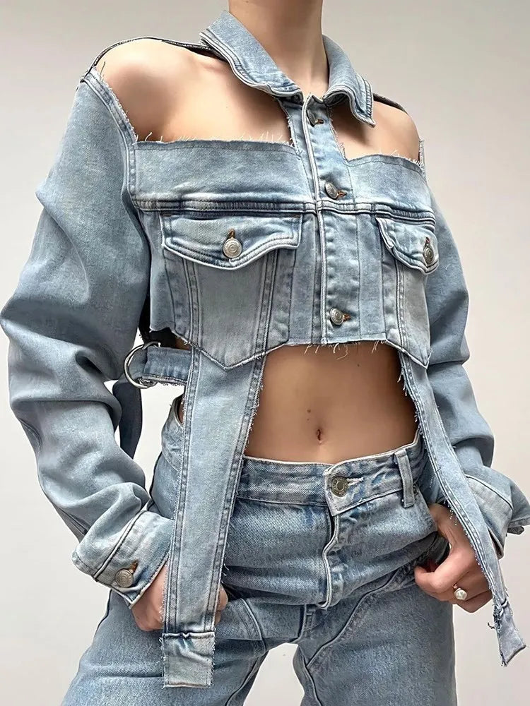 Gen Z K-POP Streetwear: Glasgow Cropped Denim Jacket for Y2K Style