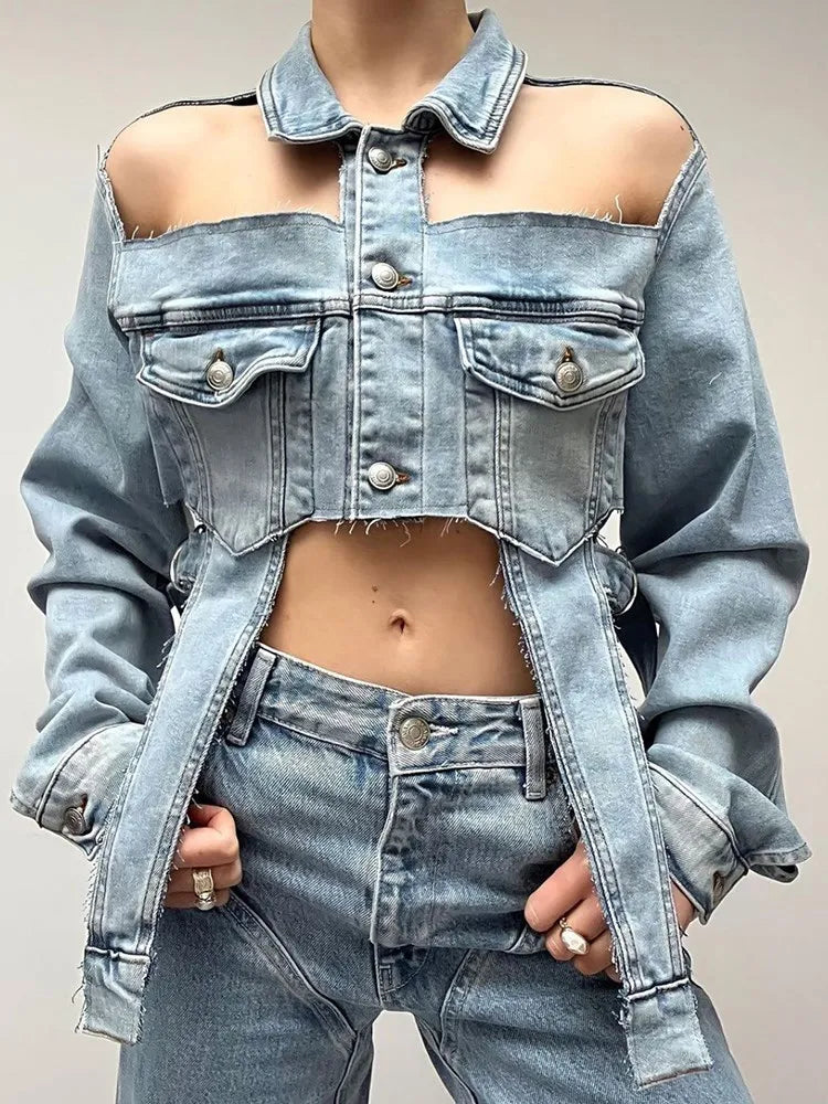 Gen Z K-POP Streetwear: Glasgow Cropped Denim Jacket for Y2K Style