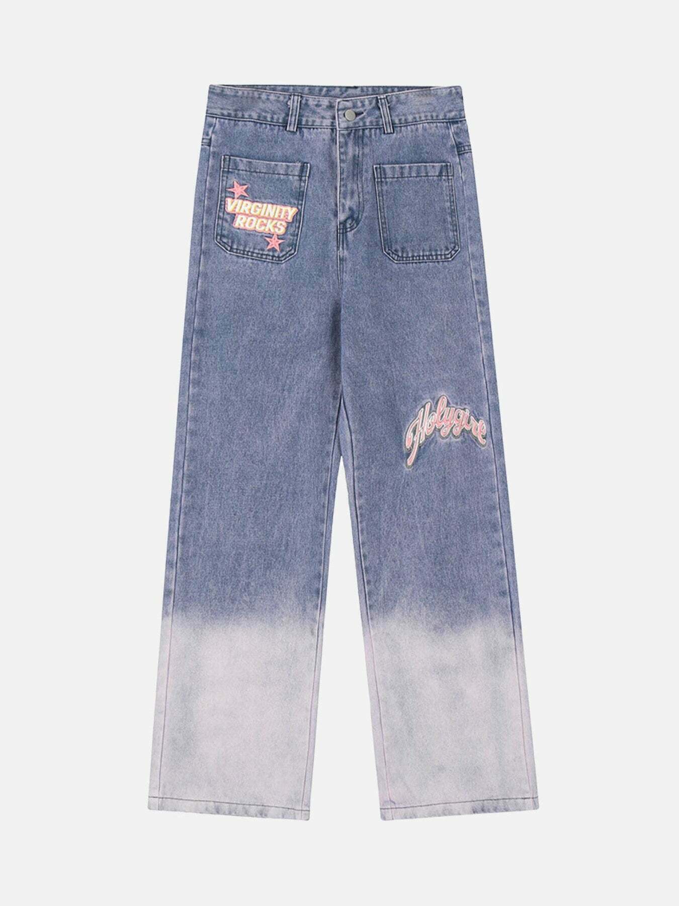 Gen Z K-POP Streetwear: Gradient Wash Straight Leg Denim Pants