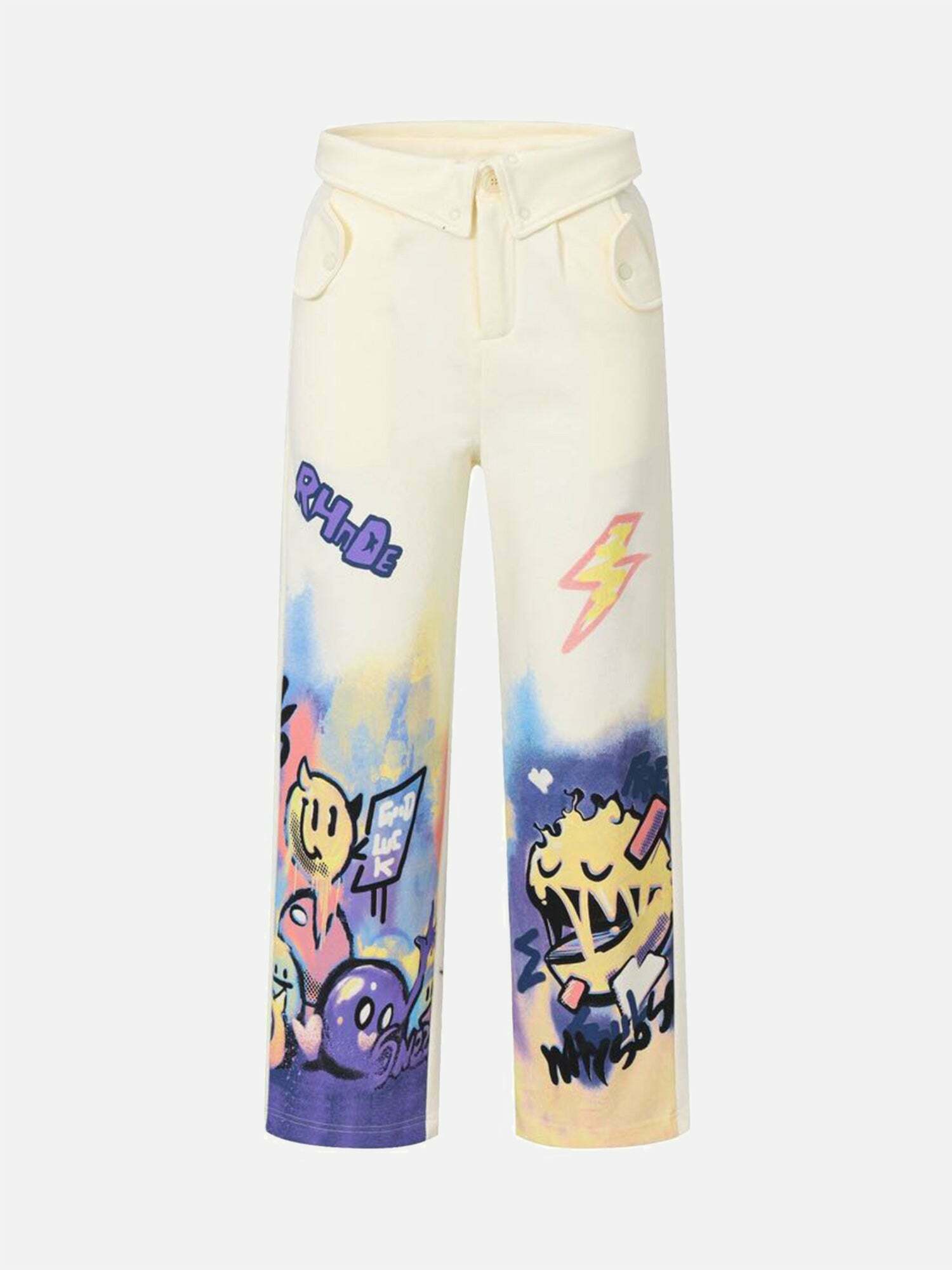 Gen Z K-POP Streetwear: Graffiti Wide Leg Pants for Y2K Style