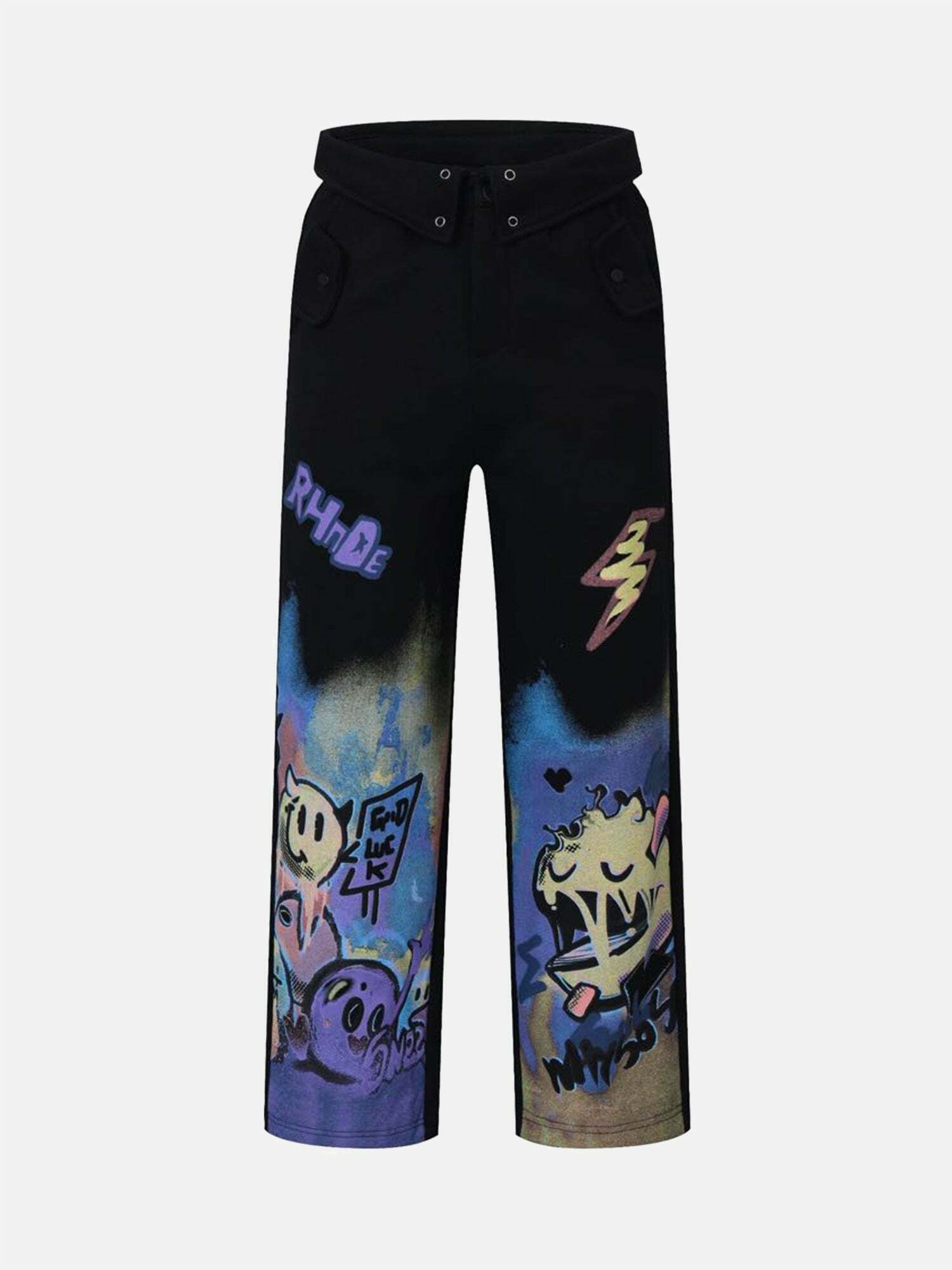 Gen Z K-POP Streetwear: Graffiti Wide Leg Pants for Y2K Style