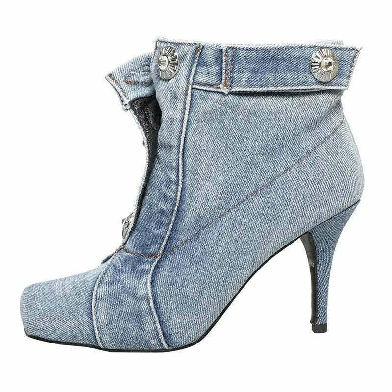 Gen Z K-POP Streetwear: Granada Denim High Heels for Y2K Fashion