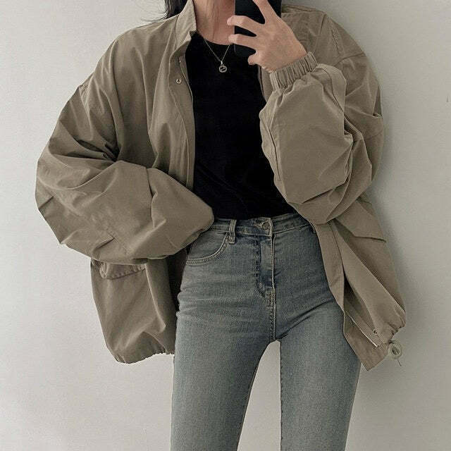 Gen Z K-POP Streetwear Half Turtleneck Casual Coat for Y2K Fashion