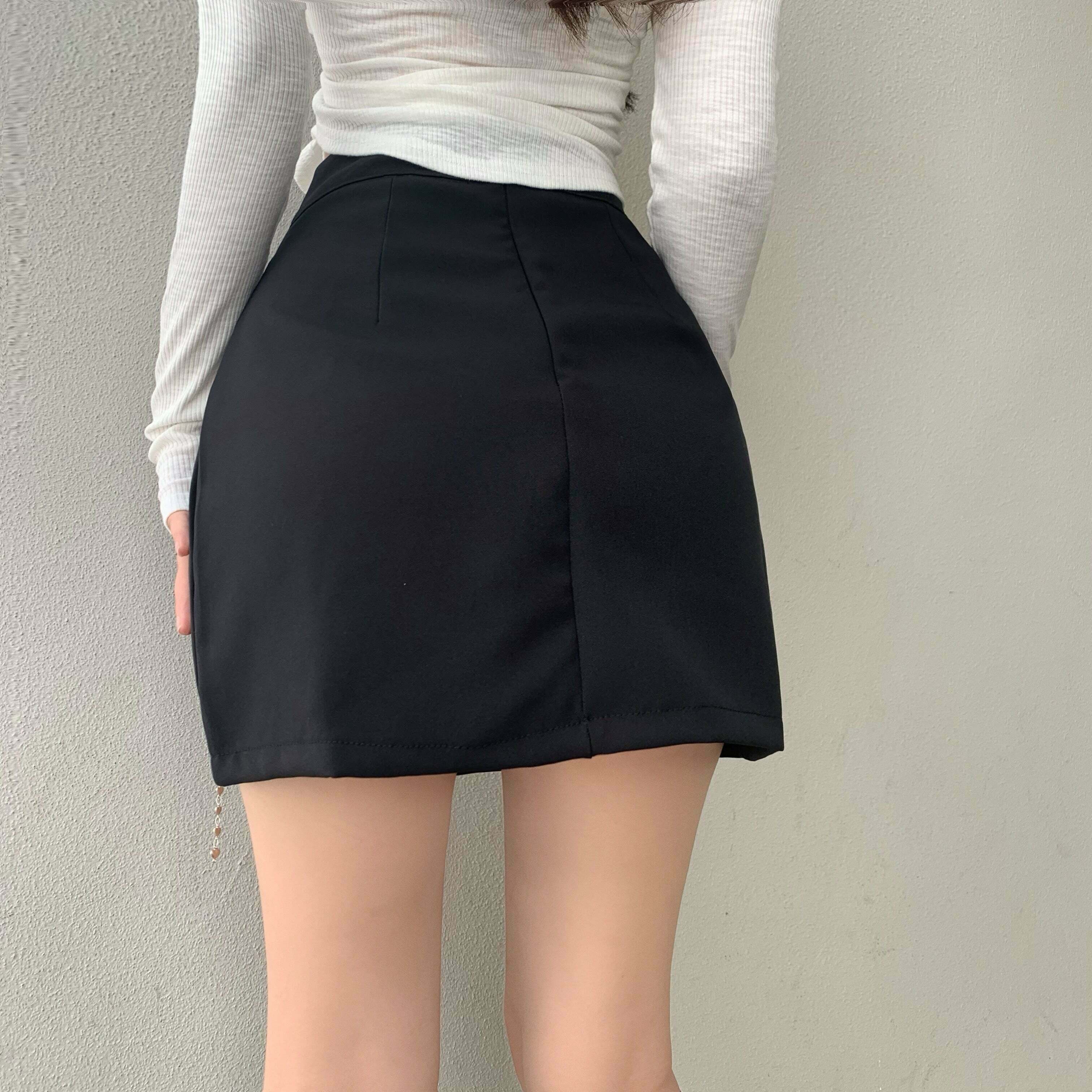 Gen Z K-POP Streetwear: High Waist Asymmetric Split Skirt