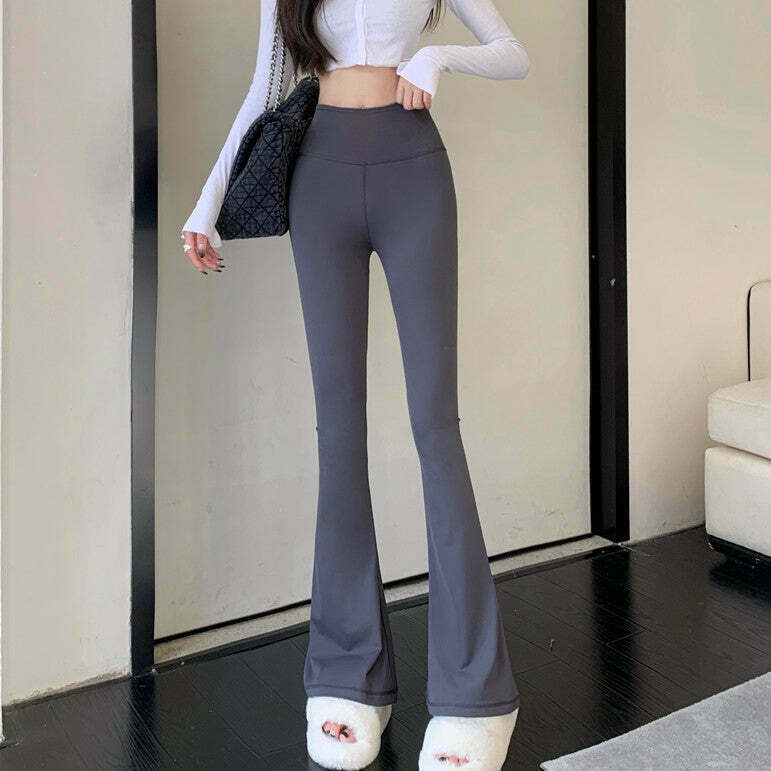 Gen Z K-POP Streetwear: High Waist Micro Flare Yoga Pants