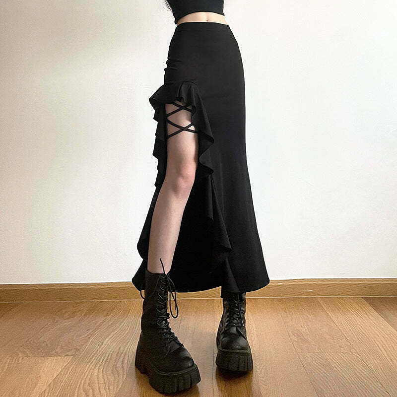 Gen Z K-POP Streetwear: High Waist Slit Skirt for Y2K Style