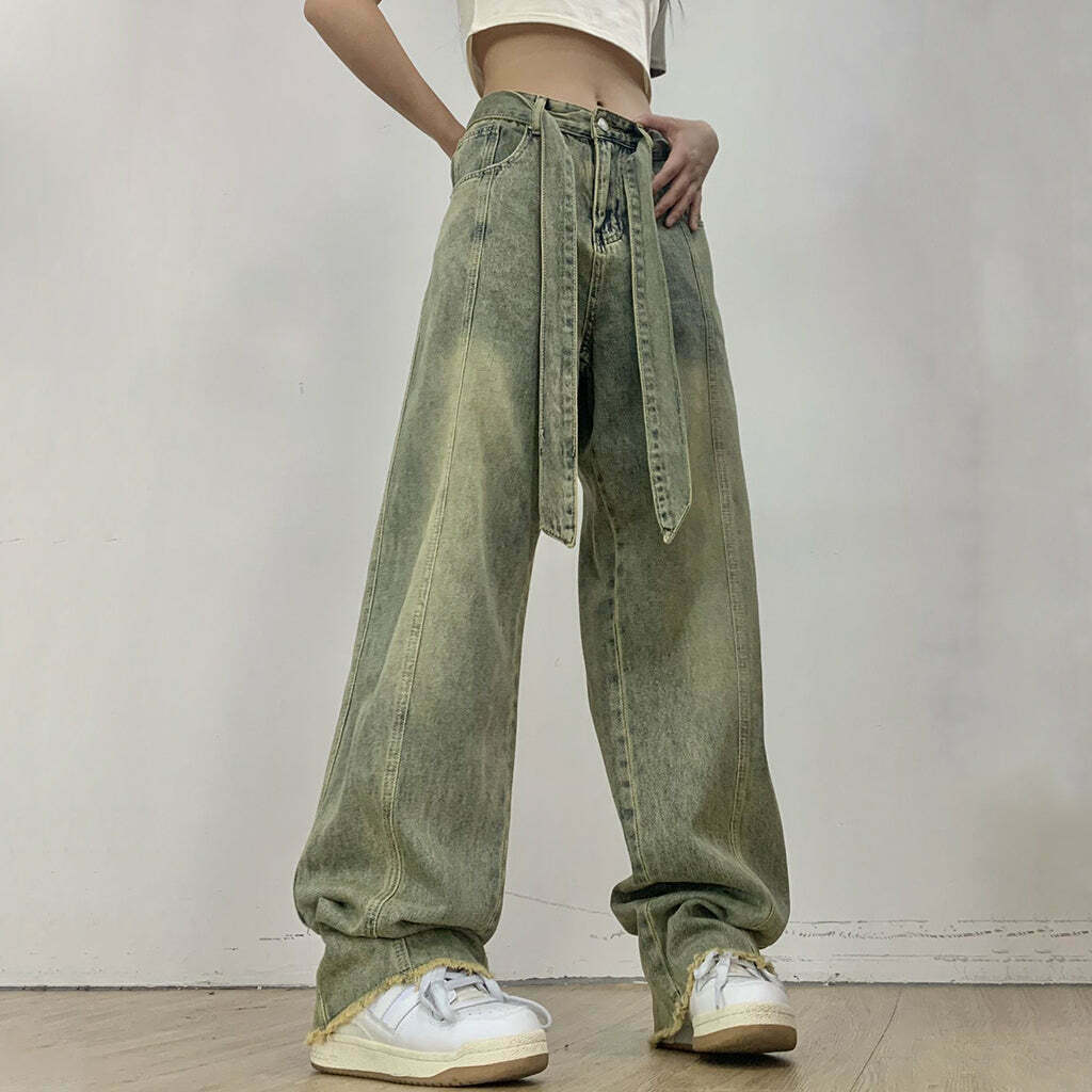 Gen Z K-POP Streetwear: High Waist Wide Leg Jeans for Y2K Style