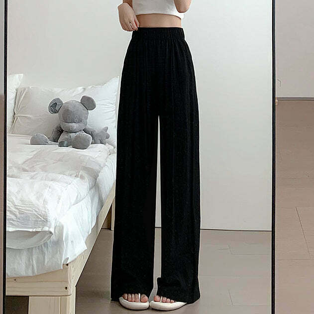 Gen Z K-POP Streetwear: High Waist Wide Leg Linen Pants