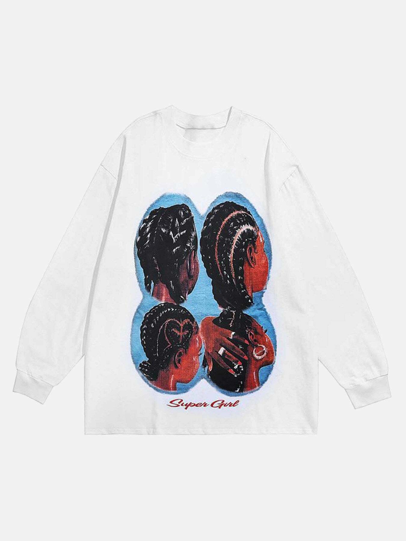 Gen Z K-POP Streetwear: Hiphop Spoof Print Long Sleeve Tee