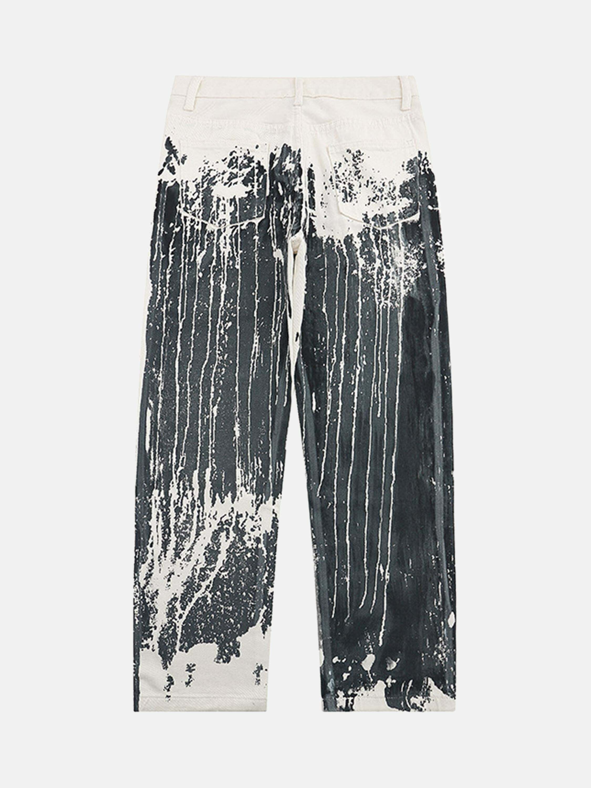 Gen Z K-POP Streetwear: Ink Splash Embroidered Jeans