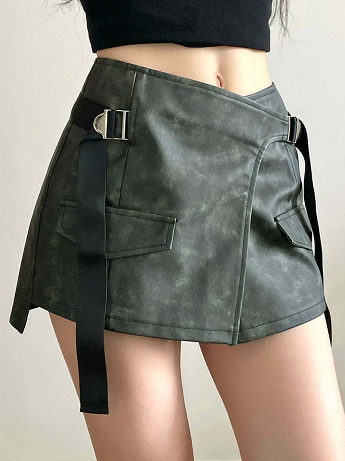 Gen Z K-POP Streetwear: Irregular Ribbon Hip-hugging Mini Skirt