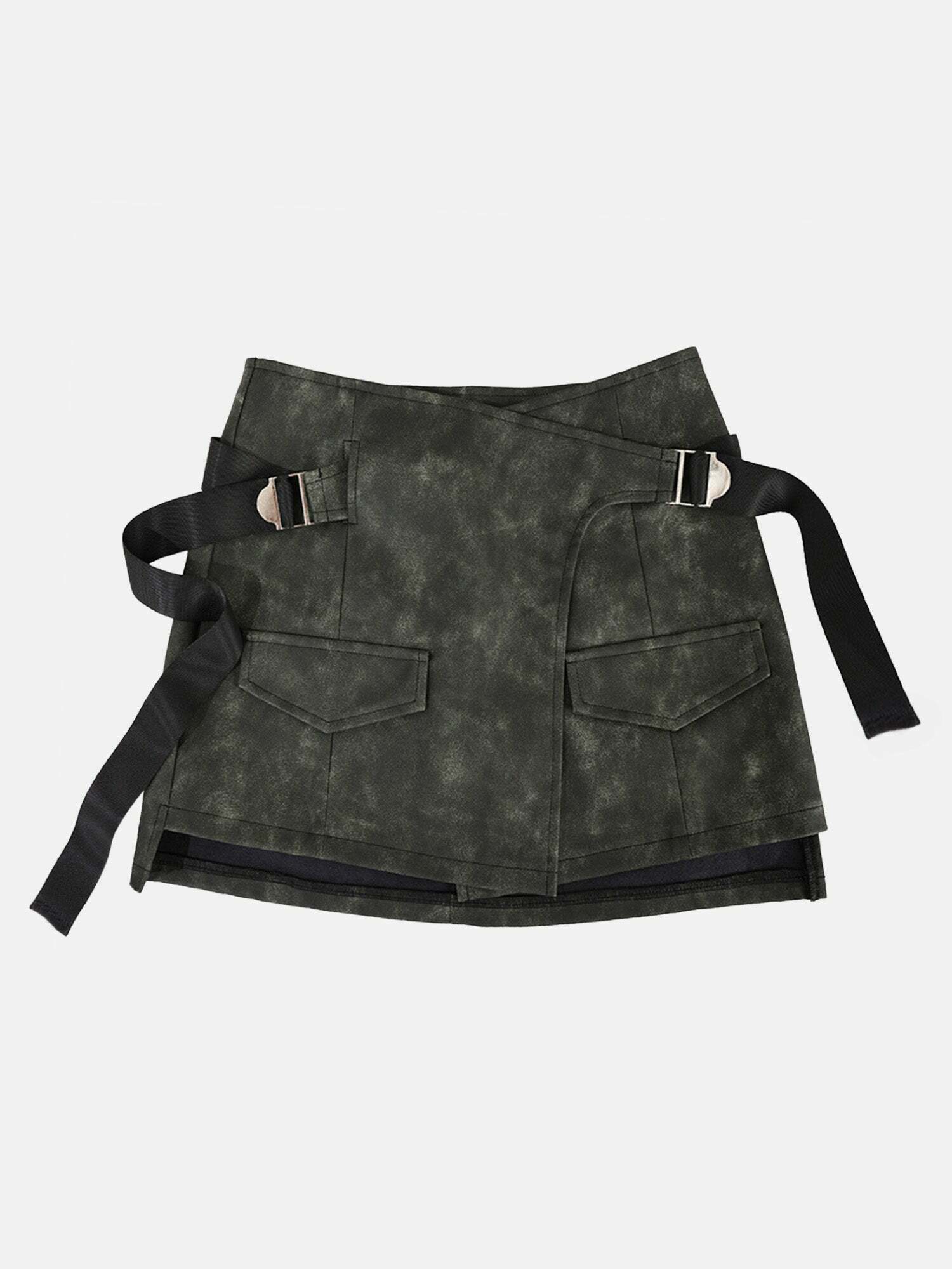 Gen Z K-POP Streetwear: Irregular Ribbon Hip-hugging Mini Skirt