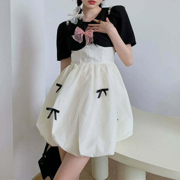 Gen Z K-POP Streetwear: Jacquard Color Block Suspender Dress