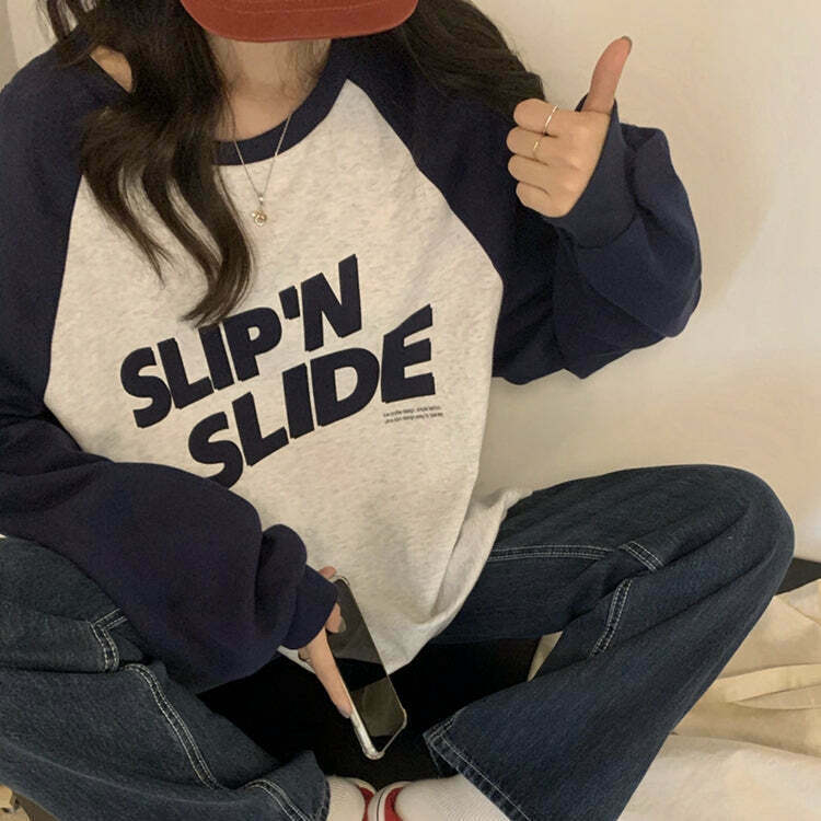 Gen Z K-POP Streetwear: Letter Print Raglan Long Sleeve Sweater