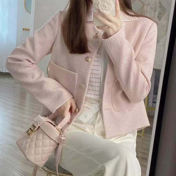 Gen Z K-POP Streetwear: Light Pink Long Sleeve Coat