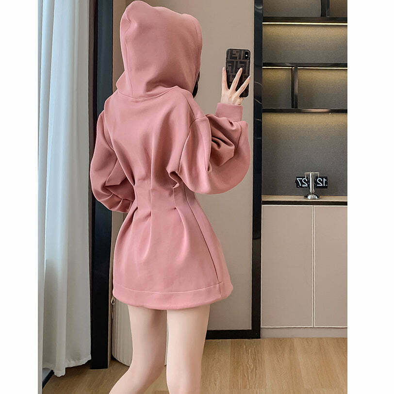 Gen Z K-POP Streetwear Long Sleeve Hooded Sweatshirt Dress